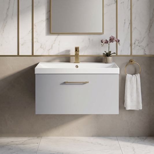 Fairford Aspri Satin Grey 800mm 1 Drawer Wall Hung Vanity Unit