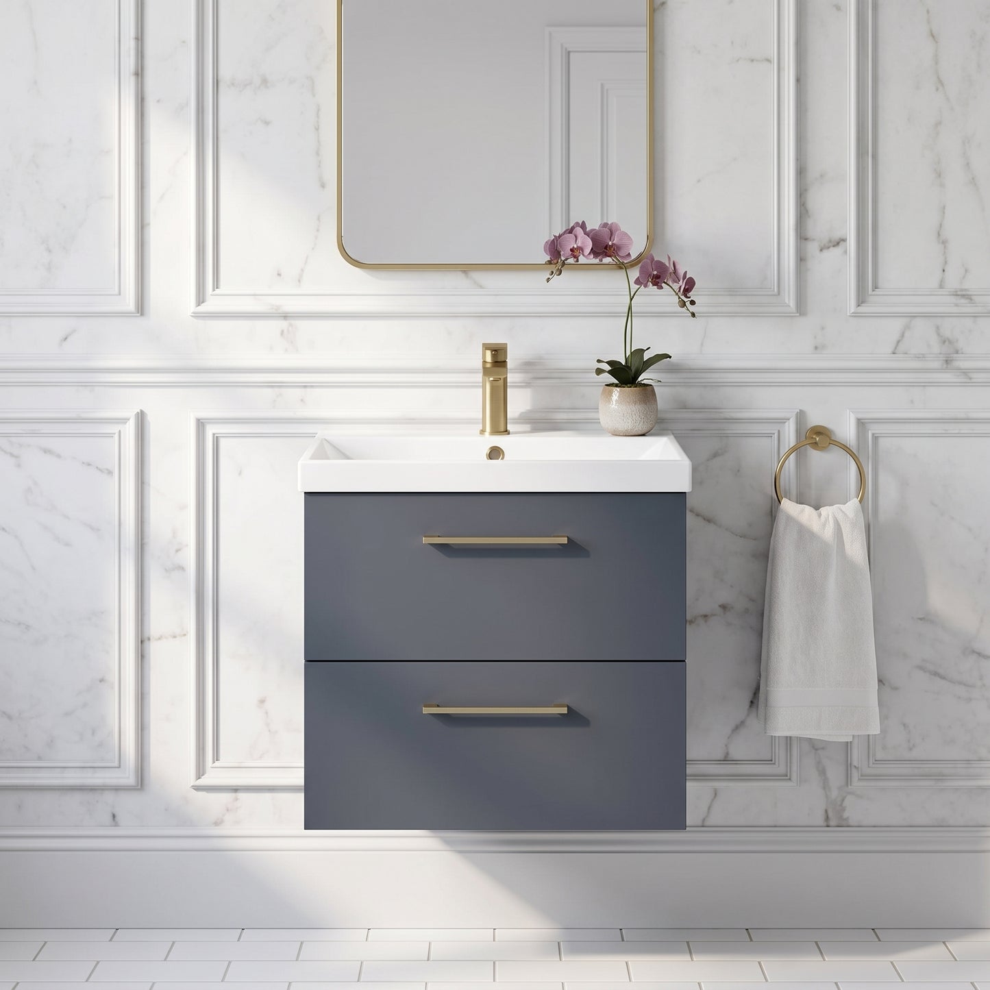 Fairford Aspri Soft Black 600mm 2 Drawer Wall Hung Vanity Unit