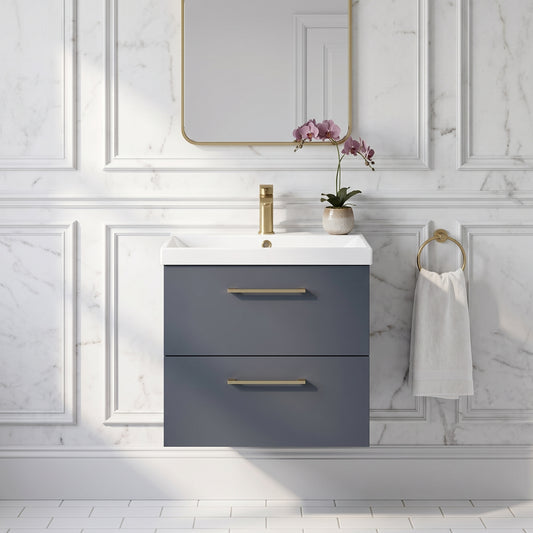 Fairford Aspri Soft Black 600mm 2 Drawer Wall Hung Vanity Unit