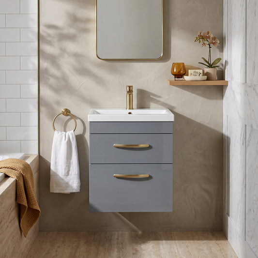 Fairford Carnation 500mm Gloss Grey Wall Hung 2 Drawer Vanity Unit