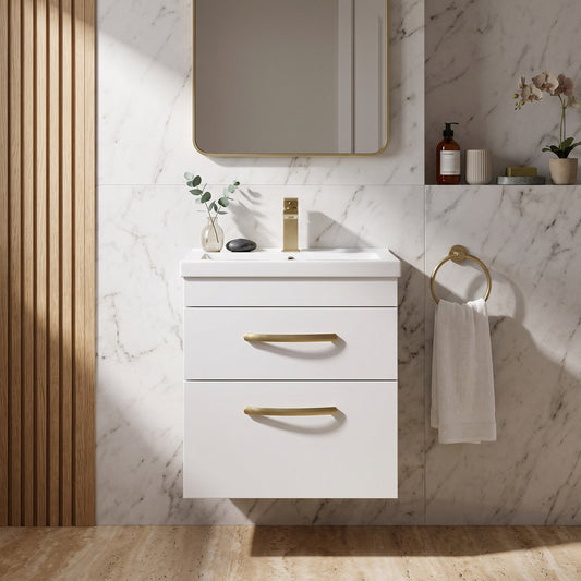 Fairford Carnation 500mm Gloss White Wall Hung 2 Drawer Vanity Unit