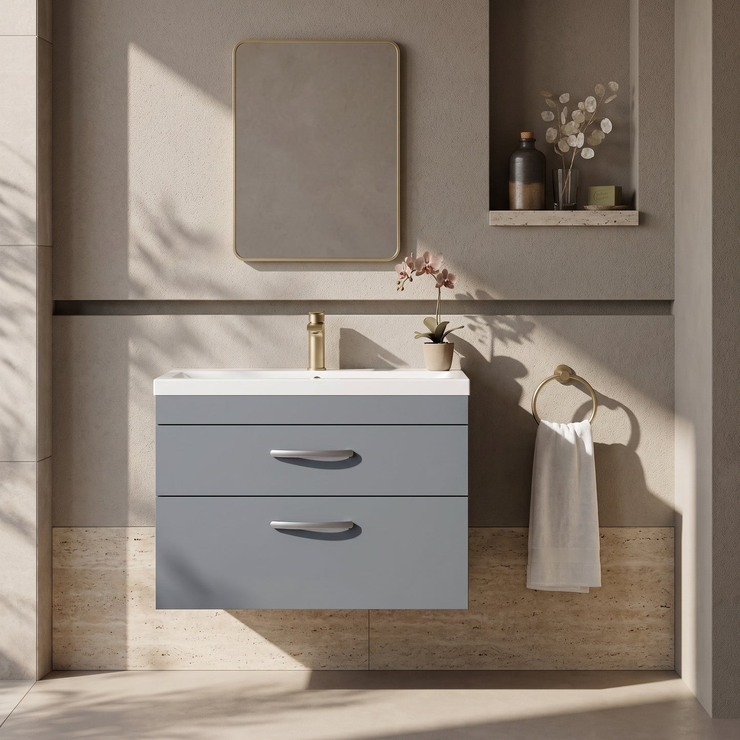 Fairford Carnation 800mm Gloss Grey Wall Hung 2 Drawer Vanity Unit