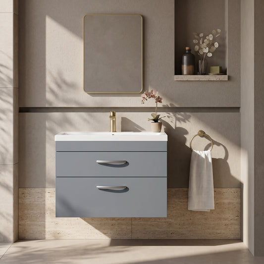 Fairford Carnation 800mm Gloss Grey Wall Hung 2 Drawer Vanity Unit