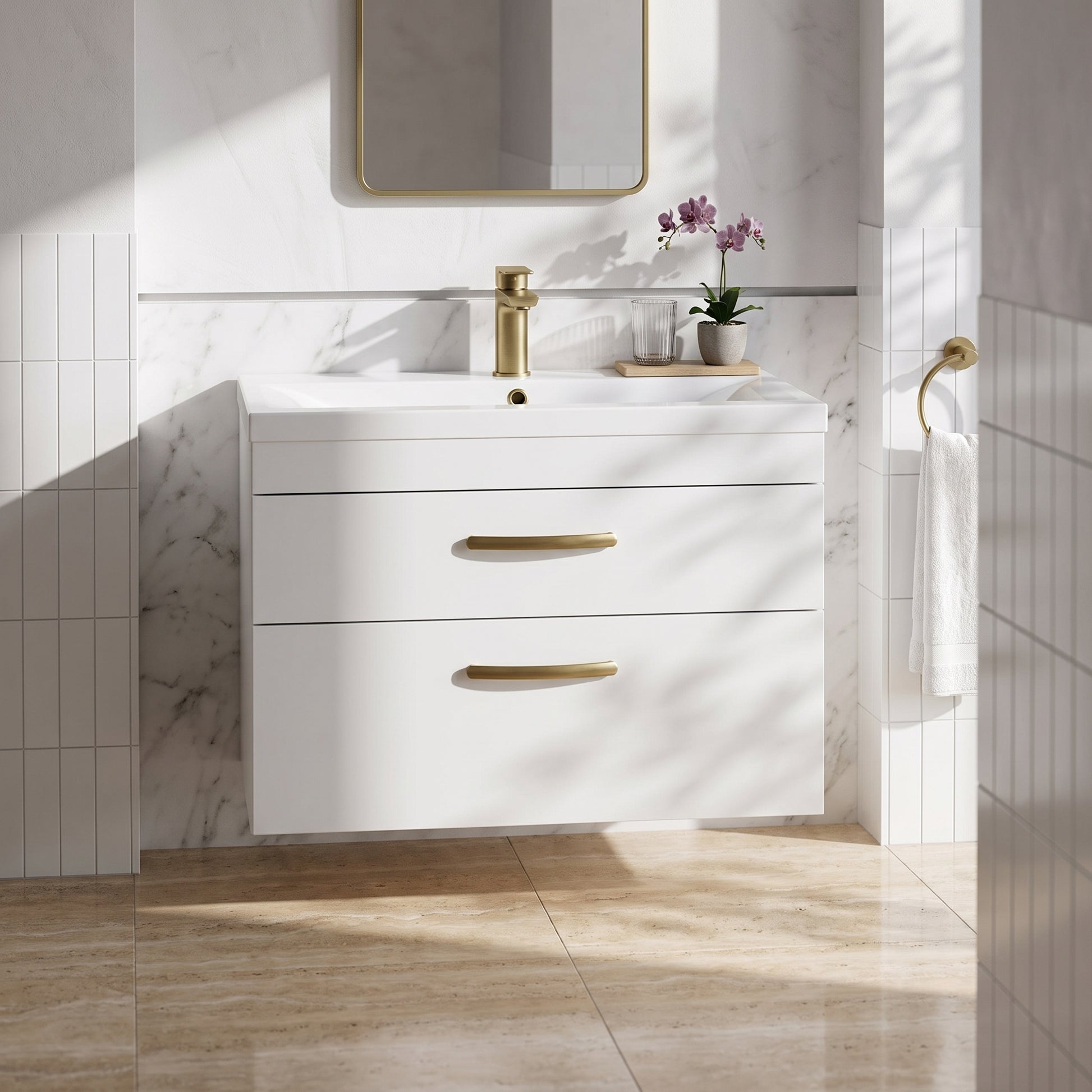 Fairford Carnation 800mm Gloss White Wall Hung 2 Drawer Vanity Unit