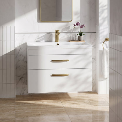 Fairford Carnation 800mm Gloss White Wall Hung 2 Drawer Vanity Unit