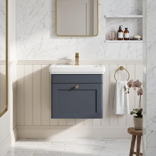 Fairford Laurel 500mm Wall Hung Satin Anthracite Vanity Unit - 1 Tap Hole