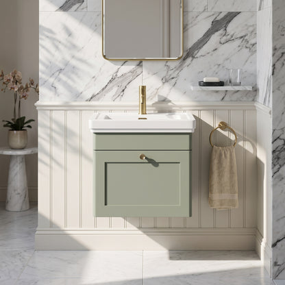 Fairford Laurel 500mm Wall Hung Satin Green Vanity Unit - 1 Tap Hole