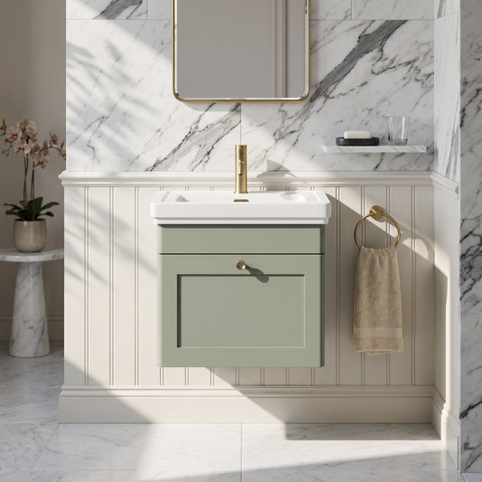 Fairford Laurel 500mm Wall Hung Satin Green Vanity Unit - 1 Tap Hole