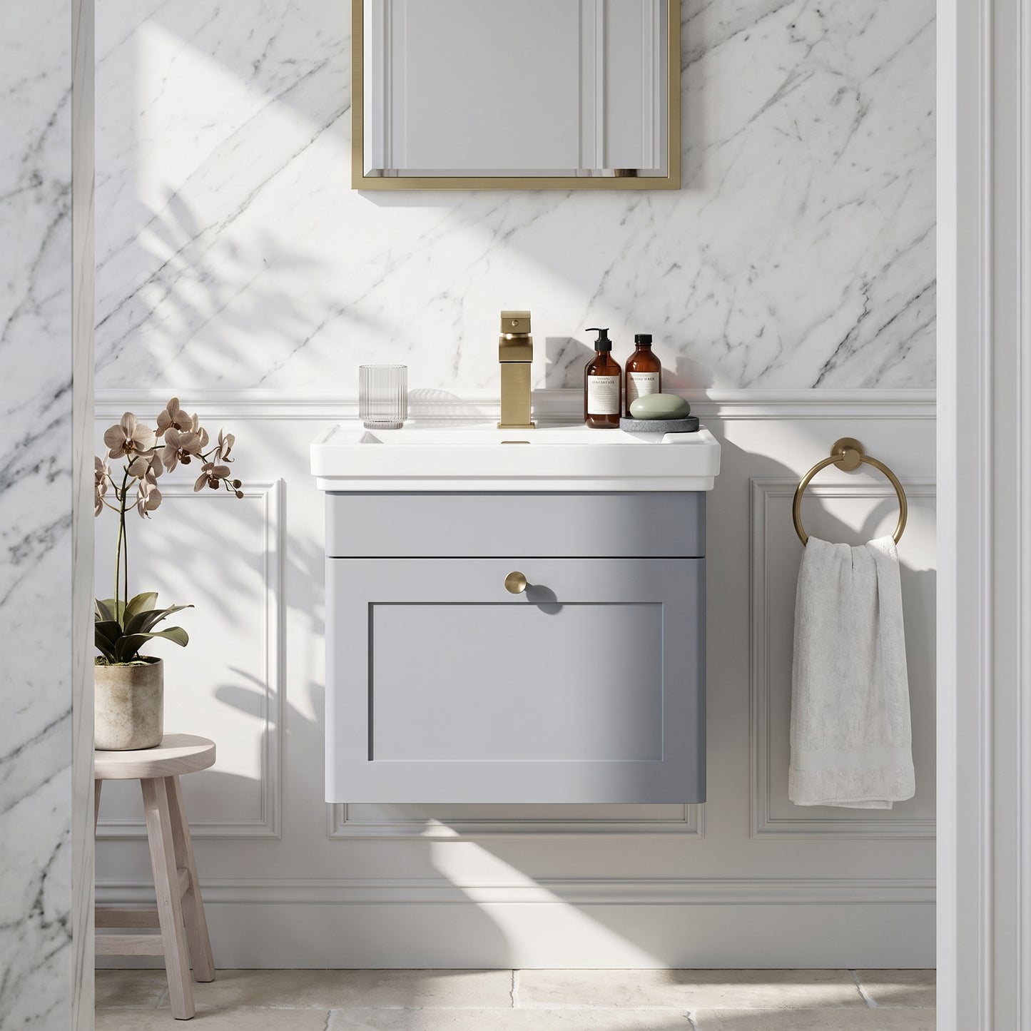 Fairford Laurel 500mm Wall Hung Satin Grey Vanity Unit - 1 Tap Hole