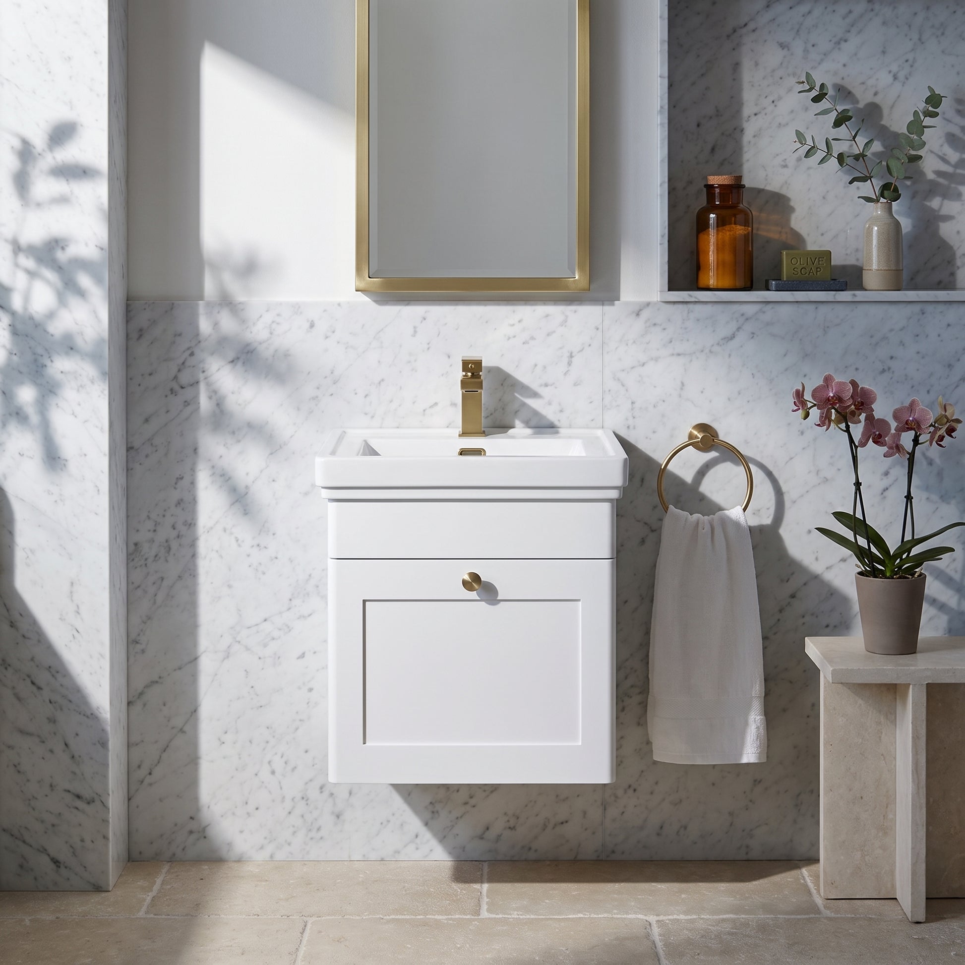 Fairford Laurel 500mm Wall Hung Satin White Vanity Unit - 1 Tap Hole