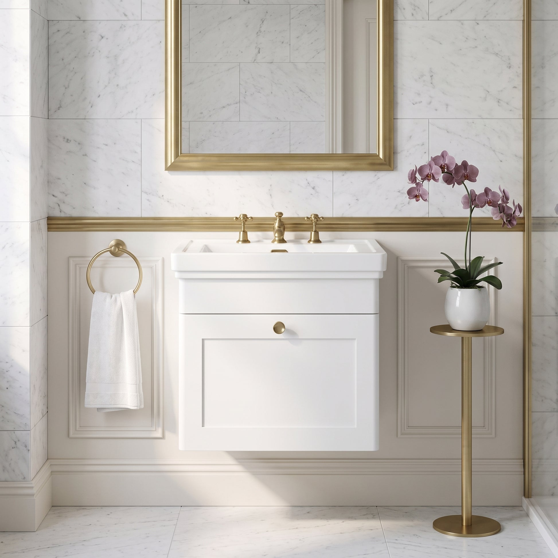 Fairford Laurel 500mm Wall Hung Satin White Vanity Unit - 3 Tap Hole