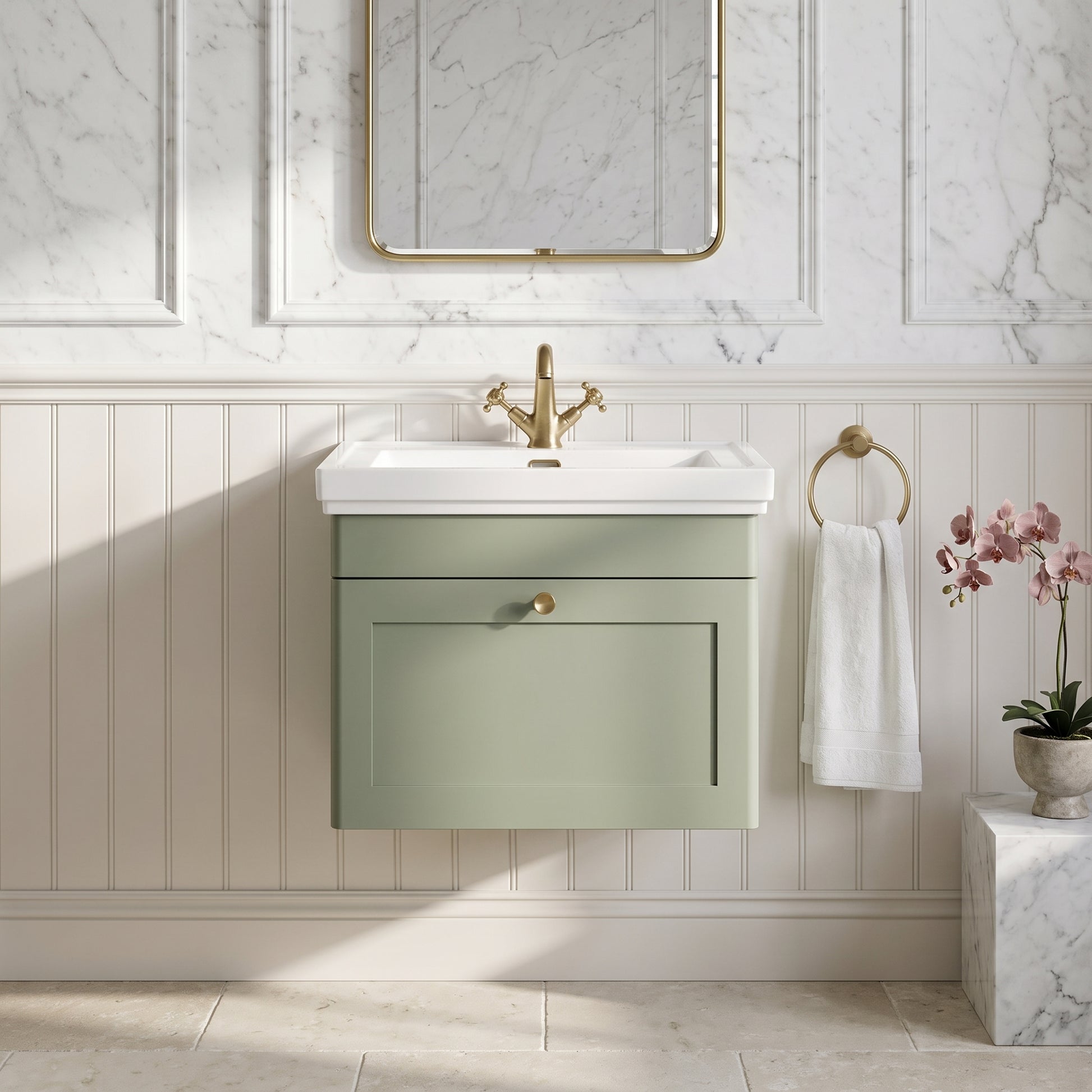 Fairford Laurel 600mm Wall Hung Satin Green Vanity Unit - 1 Tap Hole