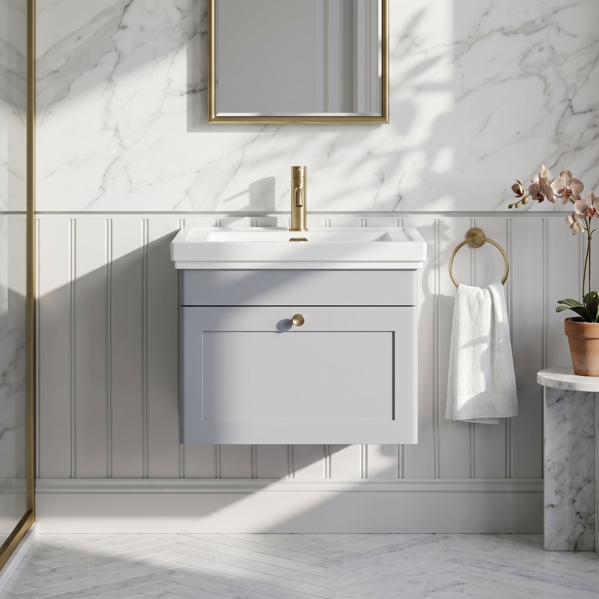 Fairford Laurel 600mm Wall Hung Satin Grey Vanity Unit - 1 Tap Hole