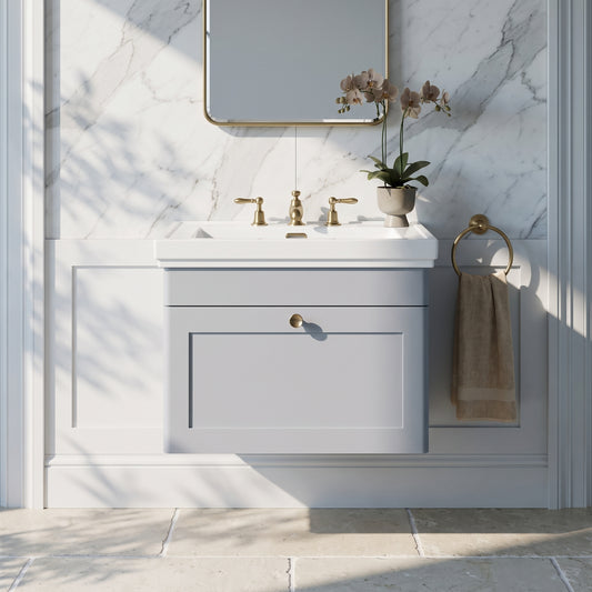 Fairford Laurel 600mm Wall Hung Satin Grey Vanity Unit - 3 Tap Hole