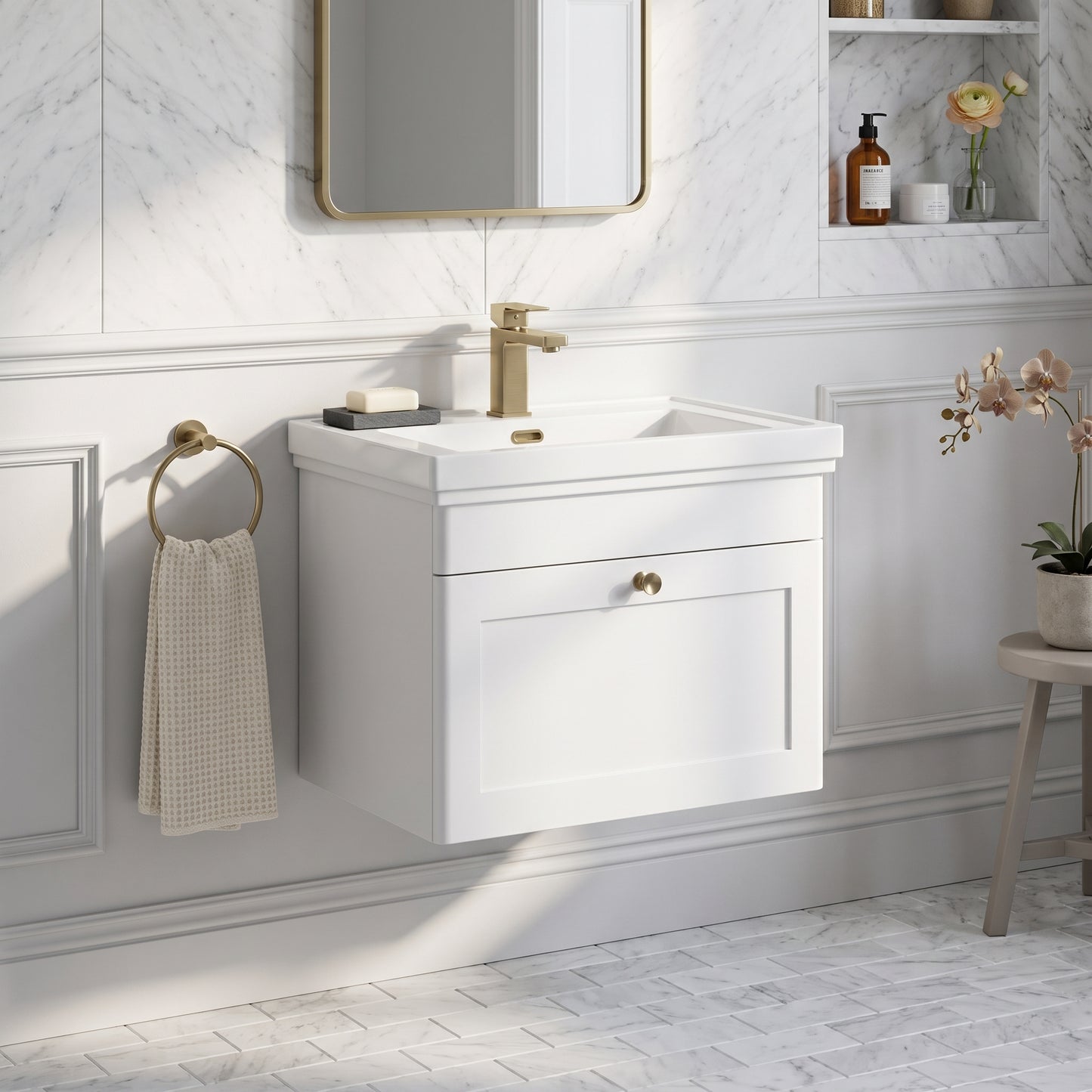 Fairford Laurel 600mm Wall Hung Satin White Vanity Unit - 1 Tap Hole