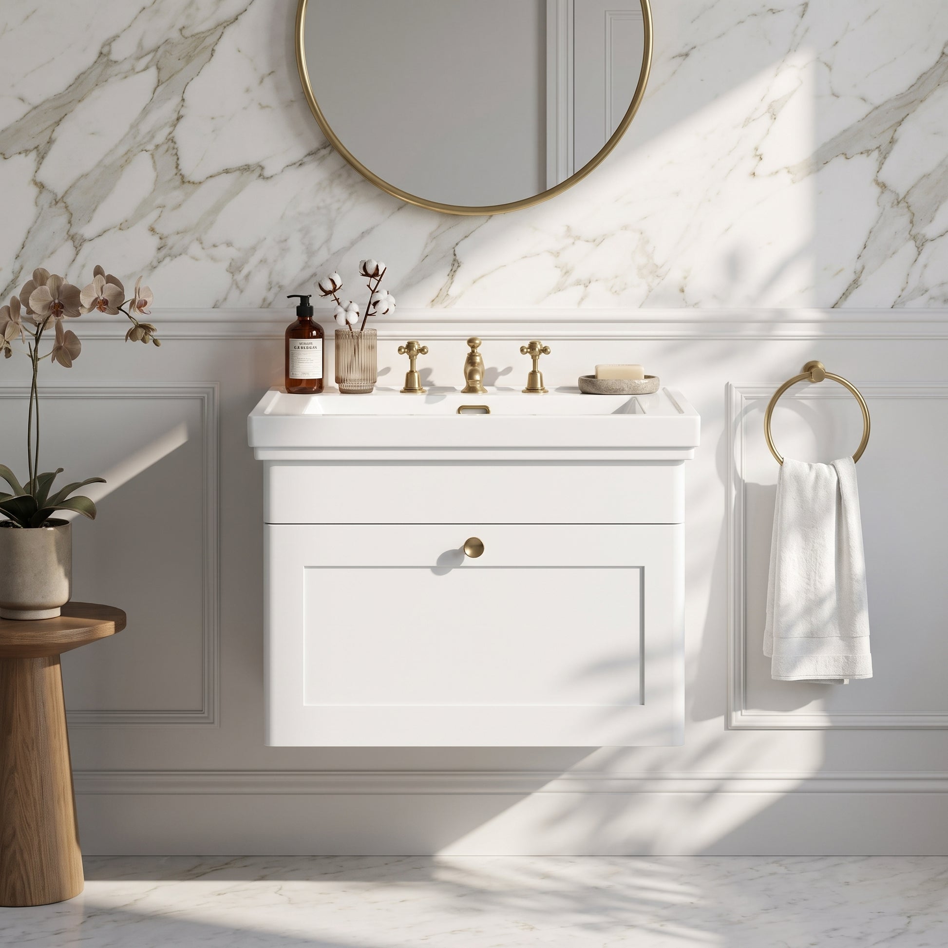 Fairford Laurel 600mm Wall Hung Satin White Vanity Unit - 3 Tap Hole