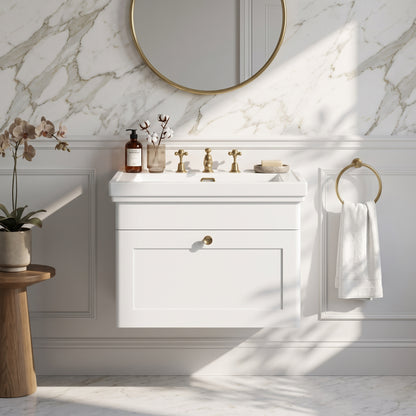 Fairford Laurel 600mm Wall Hung Satin White Vanity Unit - 3 Tap Hole