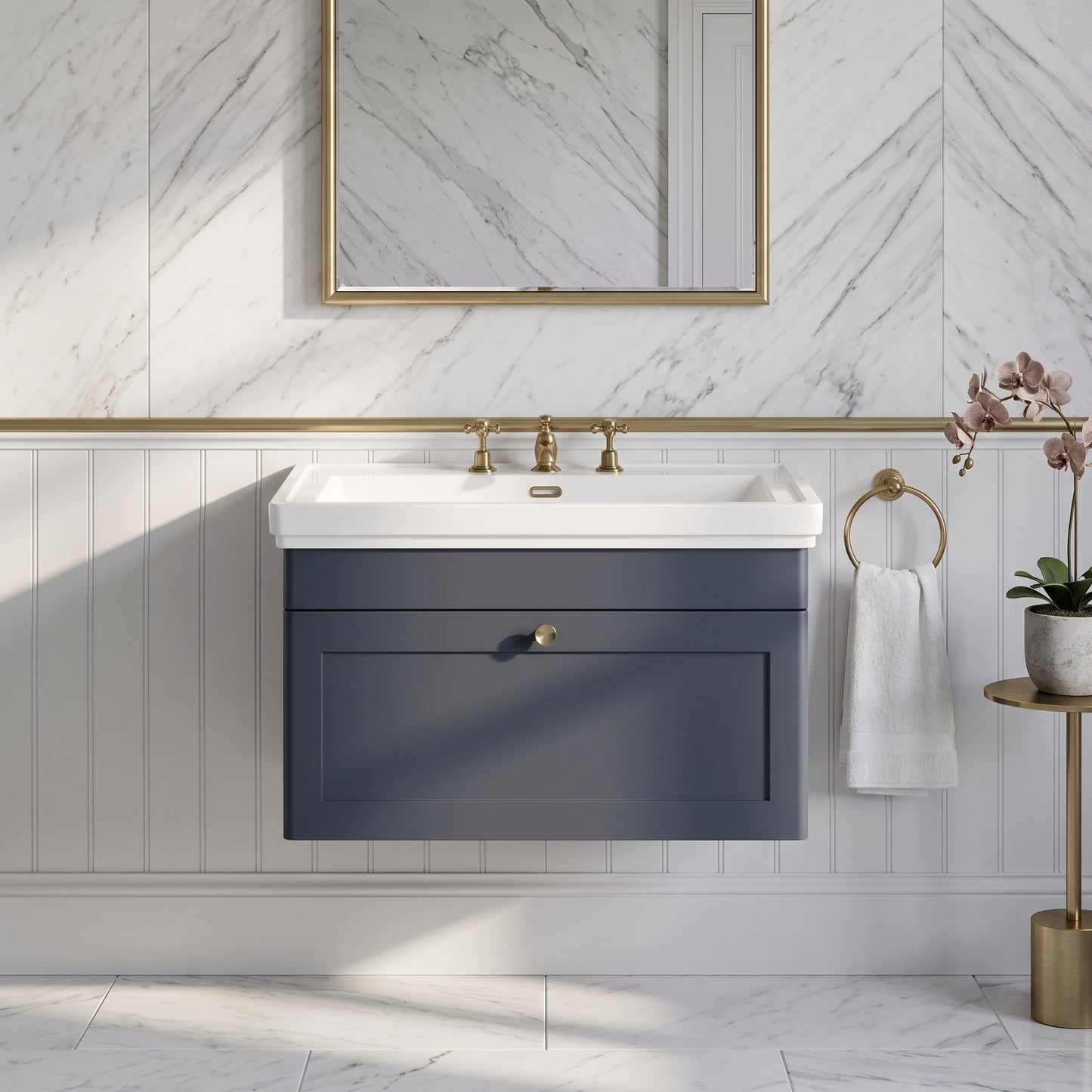 Fairford Laurel 800mm Wall Hung Satin Anthracite Vanity Unit - 3 Tap Hole