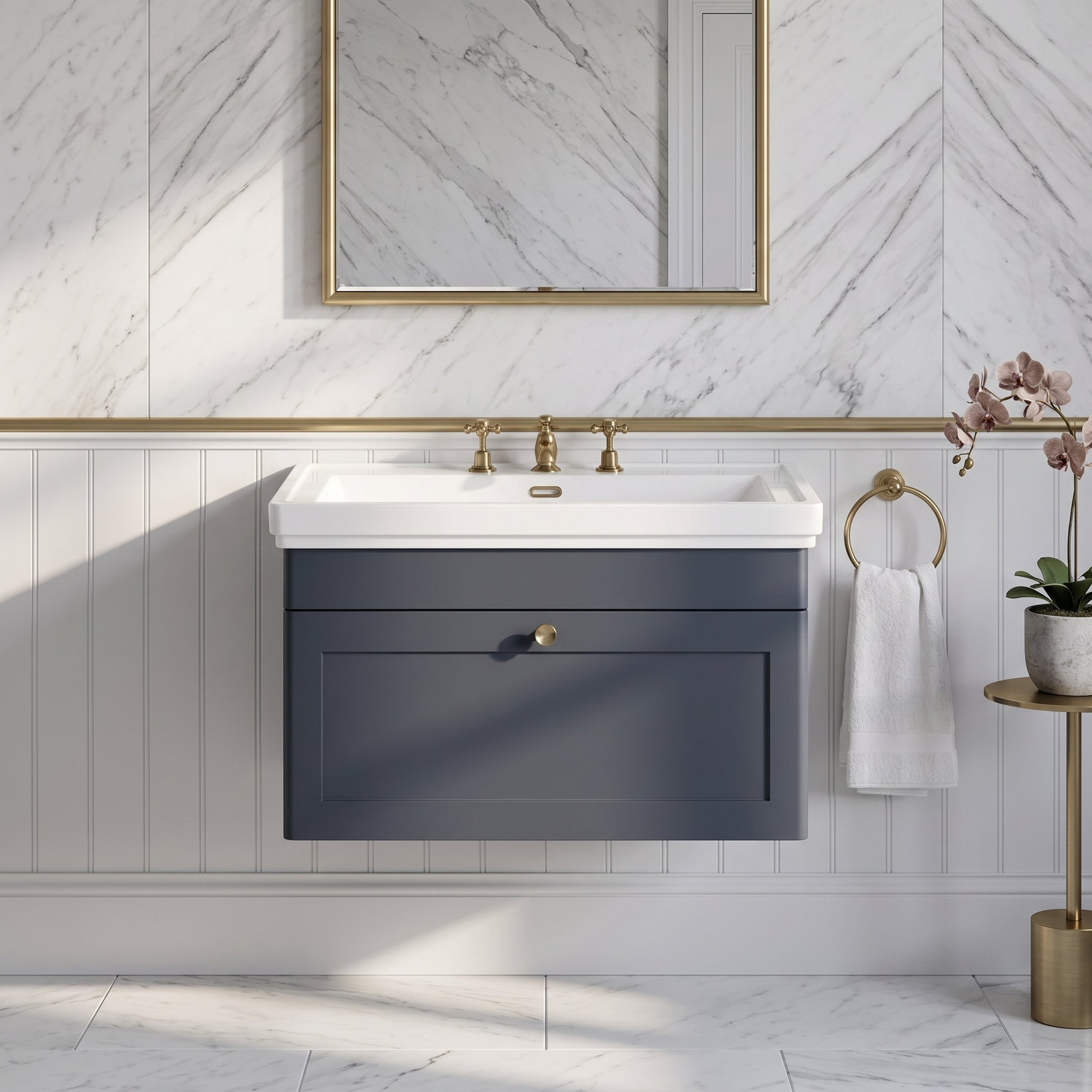 Fairford Laurel 800mm Wall Hung Satin Anthracite Vanity Unit - 3 Tap Hole