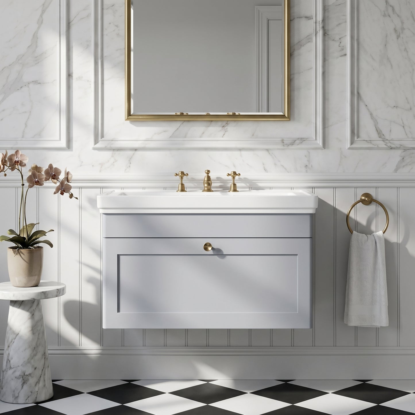 Fairford Laurel 800mm Wall Hung Satin Grey Vanity Unit - 3 Tap Hole