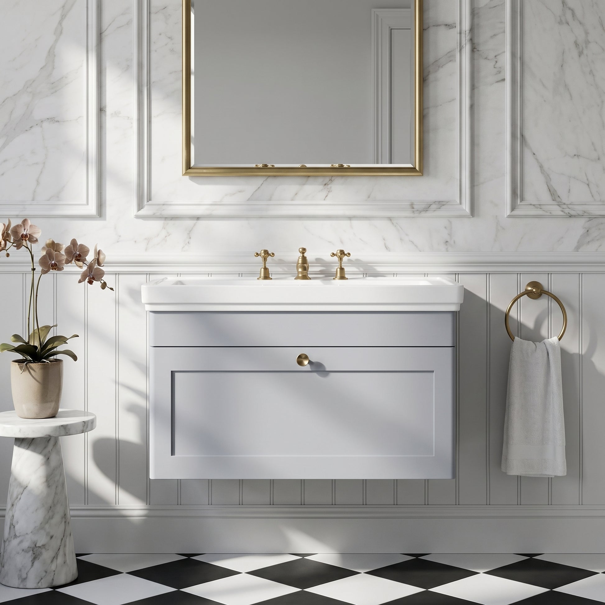 Fairford Laurel 800mm Wall Hung Satin Grey Vanity Unit - 3 Tap Hole
