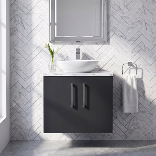 Fairford Aspri Soft Black 600mm 2 Door Wall Hung Vanity Unit with Worktop