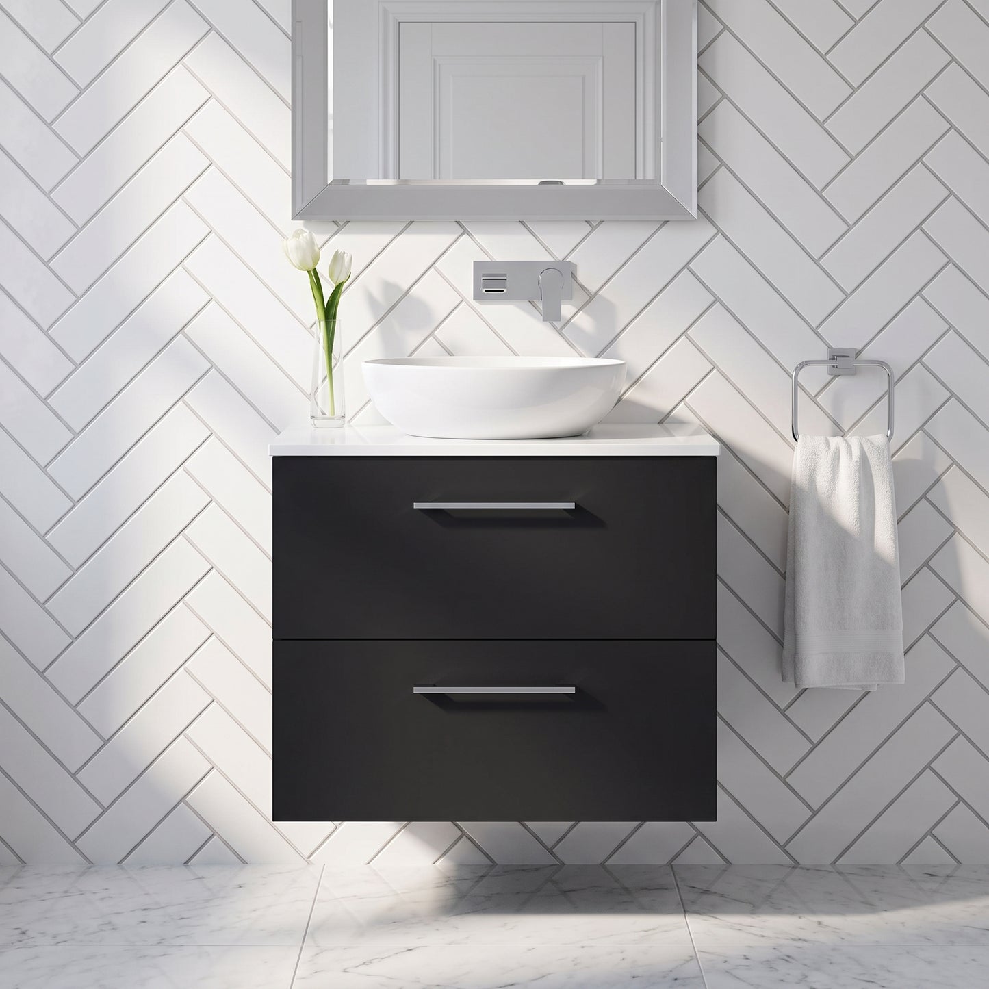 Fairford Aspri Soft Black 600mm 2 Drawer Wall Hung Vanity Unit