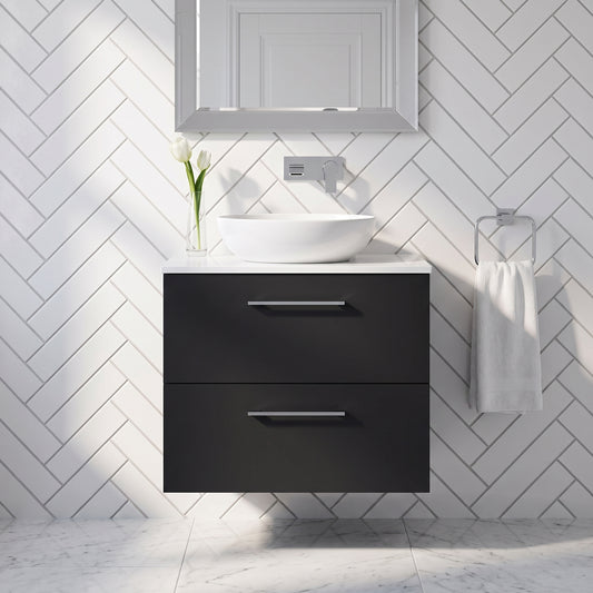 Fairford Aspri Soft Black 600mm 2 Drawer Wall Hung Vanity Unit