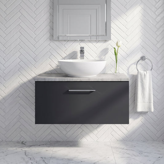 Fairford Aspri Soft Black 800mm 1 Drawer Wall Hung Vanity Unit with Worktop