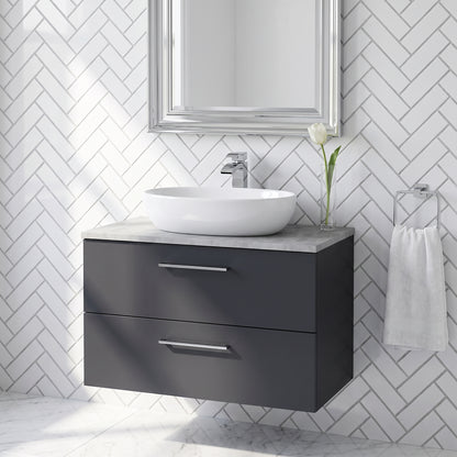 Fairford Aspri Soft Black 800mm 2 Drawer Wall Hung Vanity Unit with Worktop