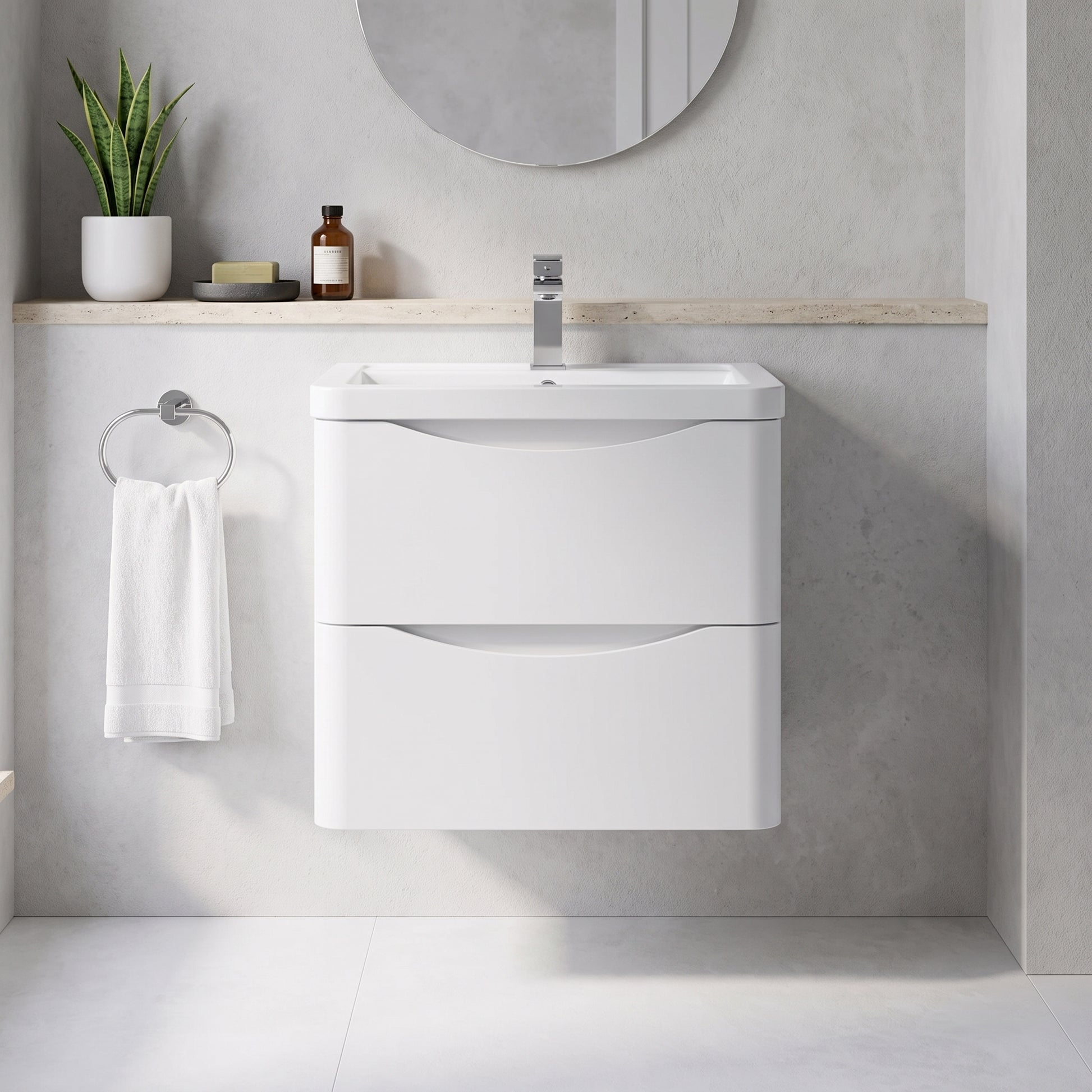 Fairford Eclipse 600mm 2 Drawer Satin White Wall Hung Vanity Unit