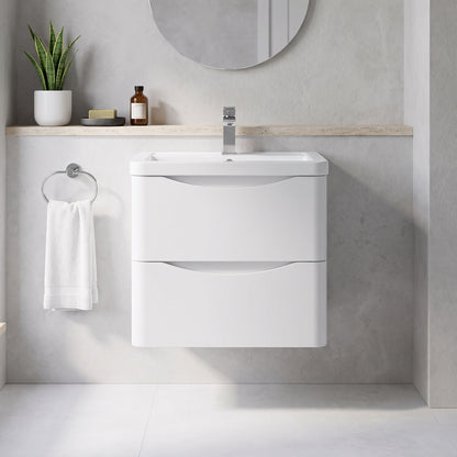 Fairford Eclipse 600mm 2 Drawer Satin White Wall Hung Vanity Unit