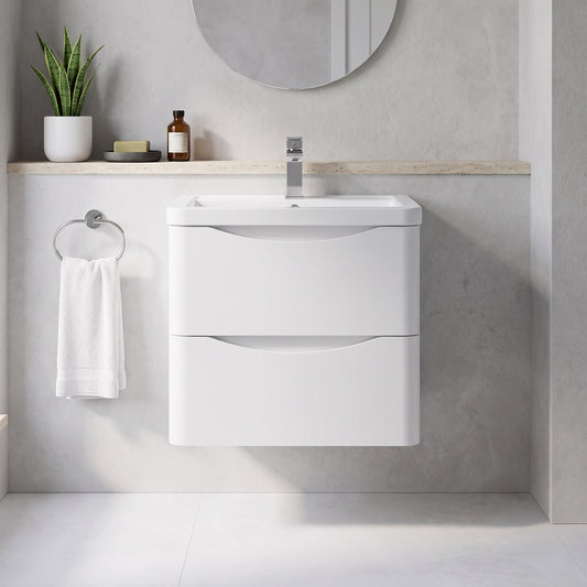 Fairford Eclipse 600mm 2 Drawer Satin White Wall Hung Vanity Unit