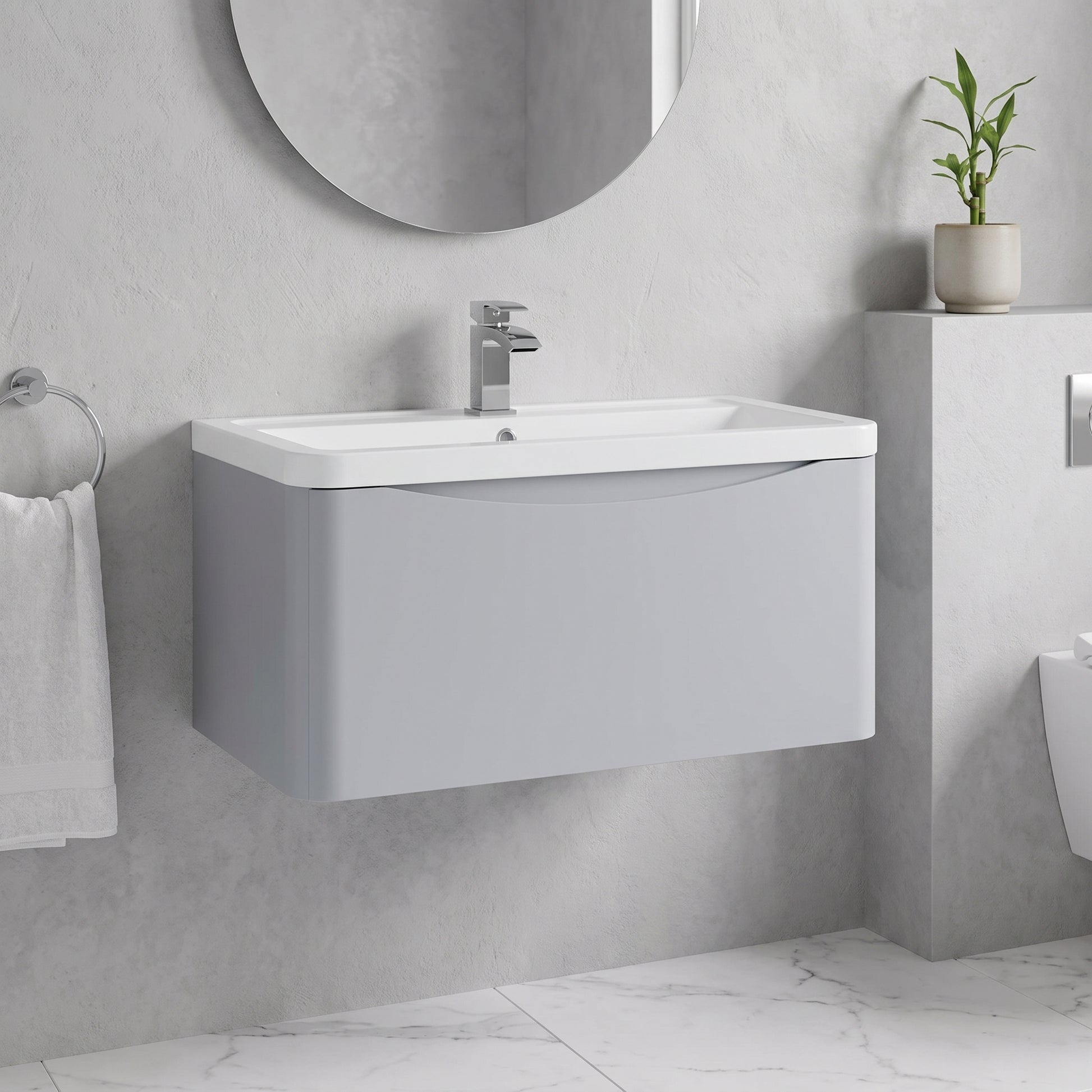 Fairford Eclipse 800mm 1 Drawer Satin Grey Wall Hung Vanity Unit