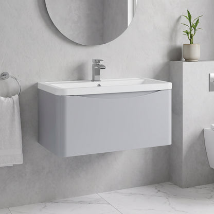 Fairford Eclipse 800mm 1 Drawer Satin Grey Wall Hung Vanity Unit