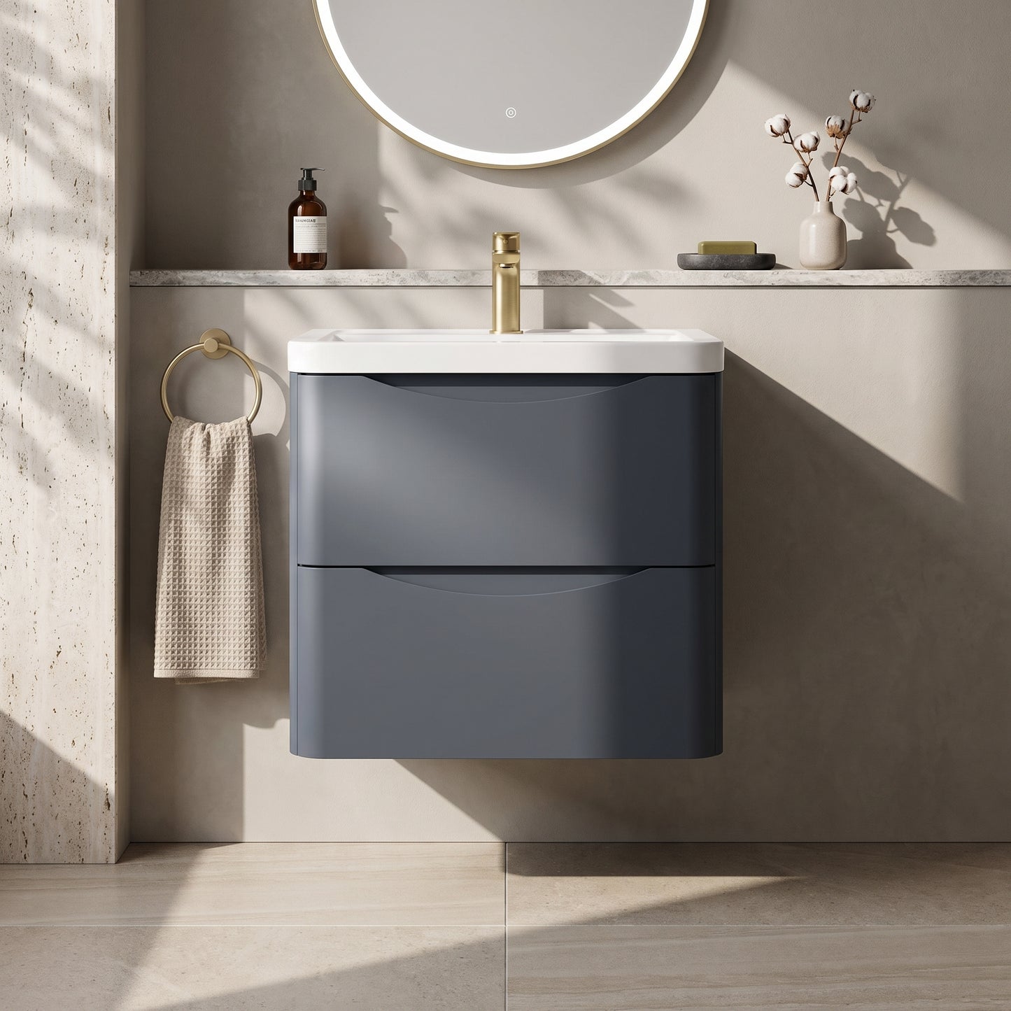Fairford Eclipse 600mm 2 Drawer Satin Anthracite Wall Hung Vanity Unit