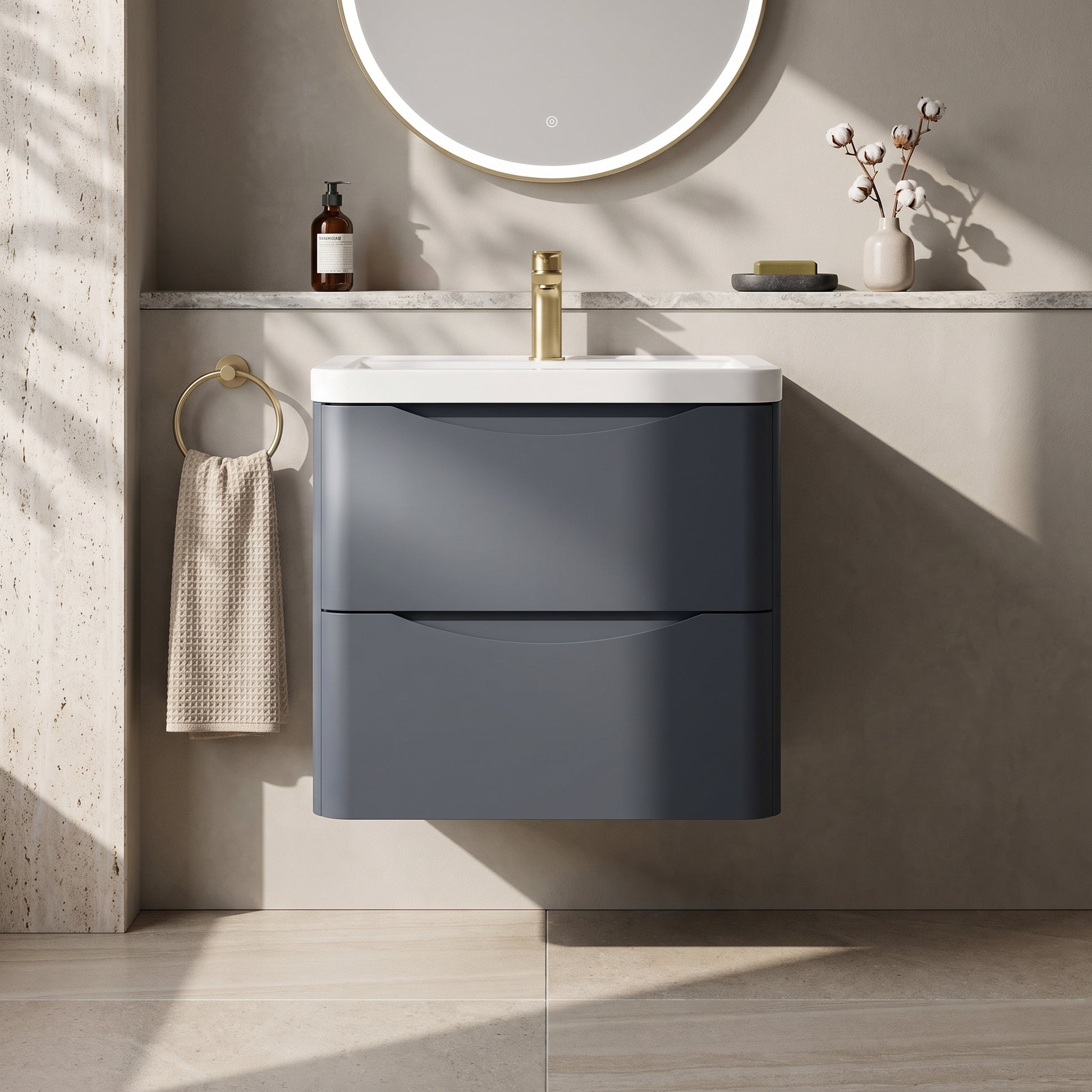 Fairford Eclipse 600mm 2 Drawer Satin Anthracite Wall Hung Vanity Unit