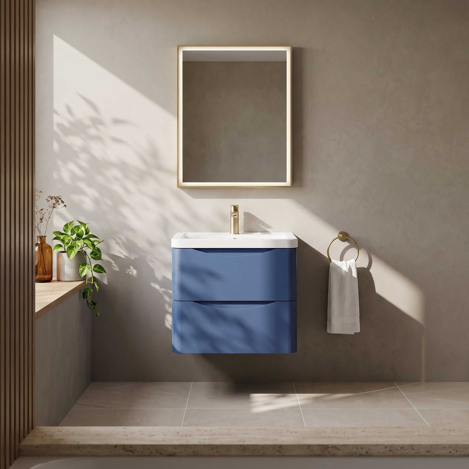 Fairford Eclipse 600mm 2 Drawer Satin Blue Wall Hung Vanity Unit