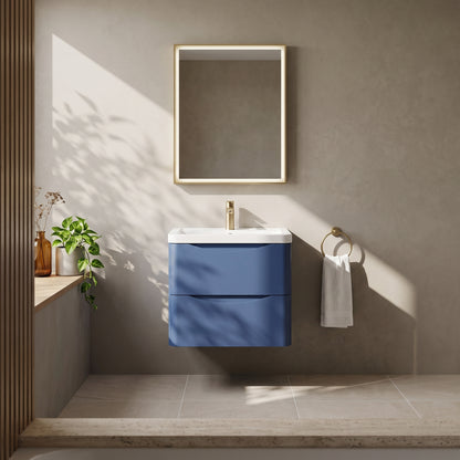 Fairford Eclipse 600mm 2 Drawer Satin Blue Wall Hung Vanity Unit