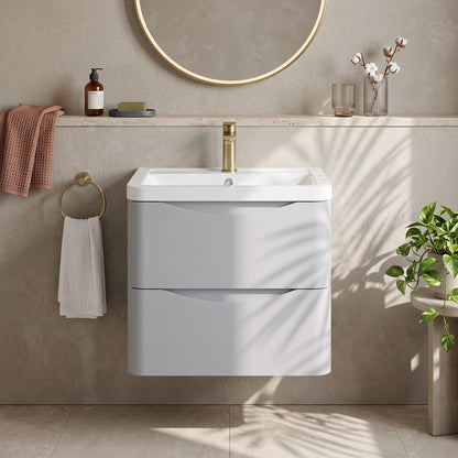 Fairford Eclipse 600mm 2 Drawer Satin Grey Wall Hung Vanity Unit