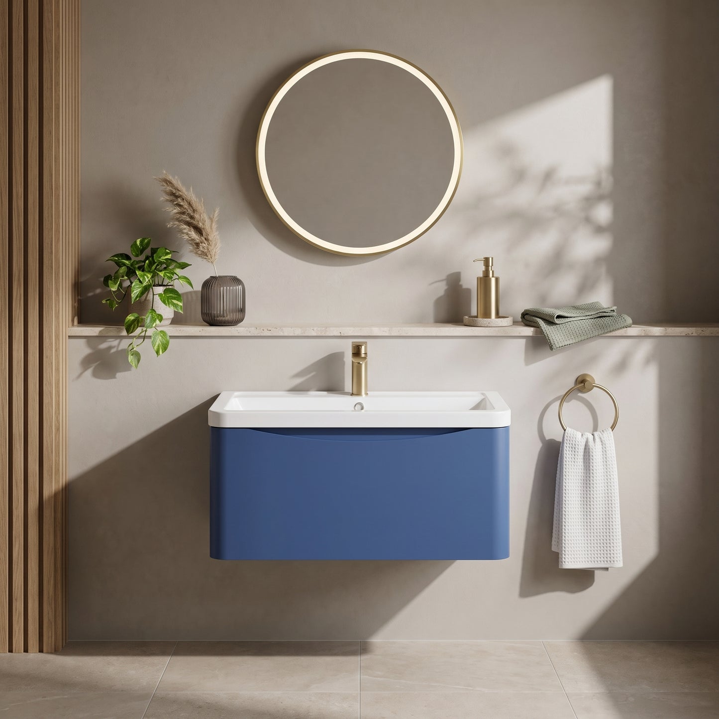 Fairford Eclipse 800mm 1 Drawer Satin Blue Wall Hung Vanity Unit