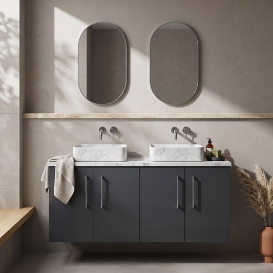 Fairford Aspri Soft Black 1200mm 4 Door Wall Hung Vanity Unit with Worktop