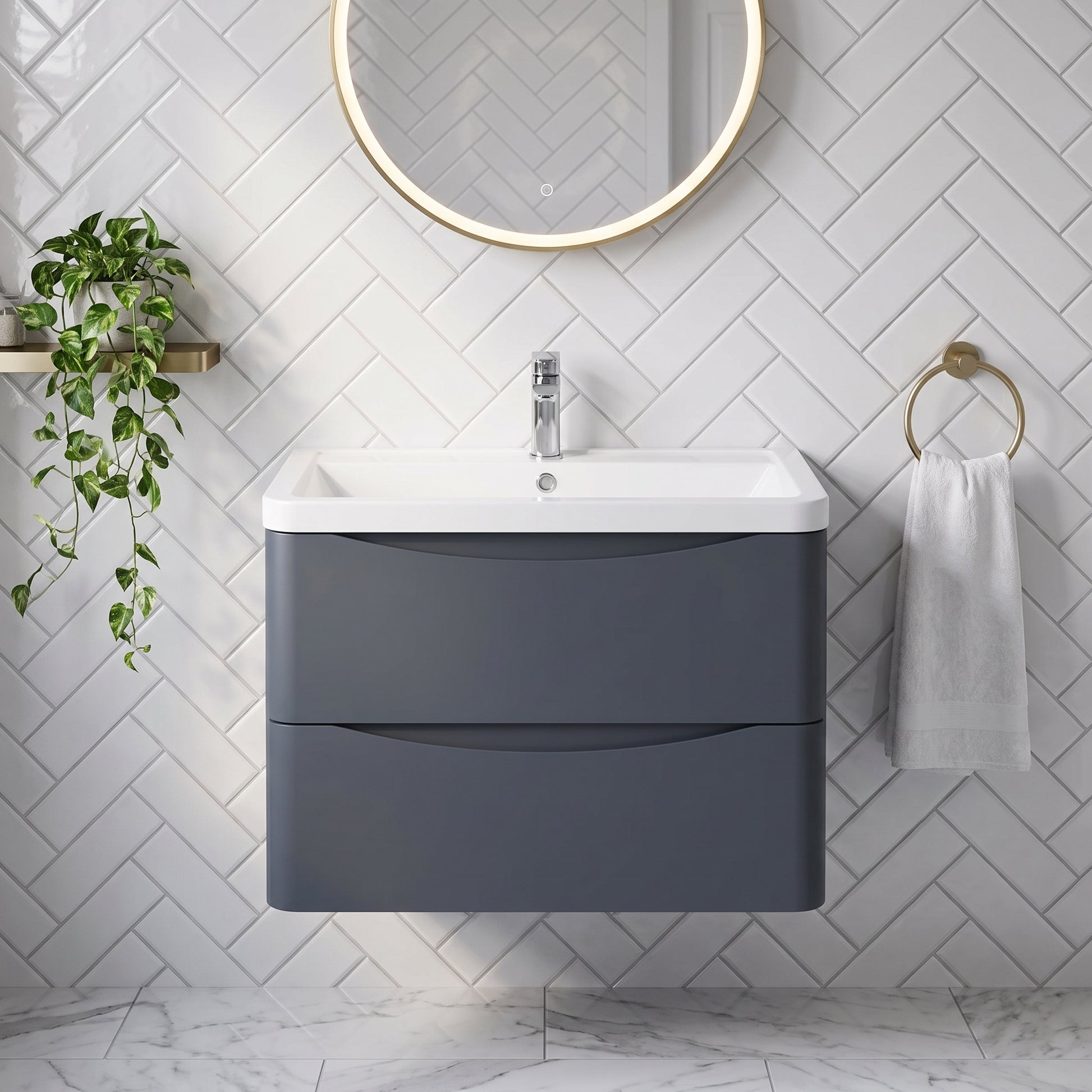 Fairford Eclipse 800mm 2 Drawer Satin Anthracite Wall Hung Vanity Unit
