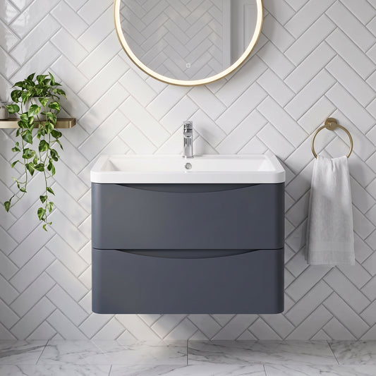 Fairford Eclipse 800mm 2 Drawer Satin Anthracite Wall Hung Vanity Unit