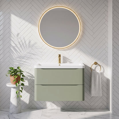 Fairford Eclipse 800mm 2 Drawer Satin Green Wall Hung Vanity Unit
