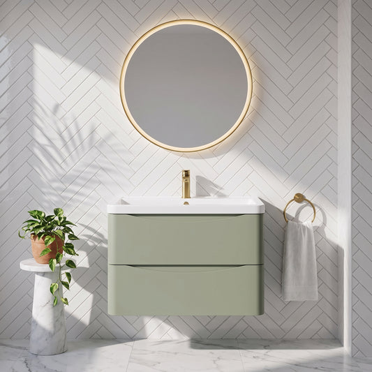 Fairford Eclipse 800mm 2 Drawer Satin Green Wall Hung Vanity Unit