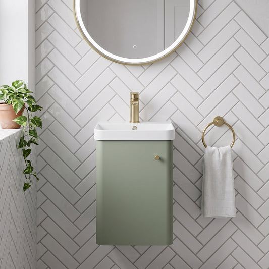 Fairford Crayo Satin Green 400mm 1 Door Wall Hung Vanity Unit