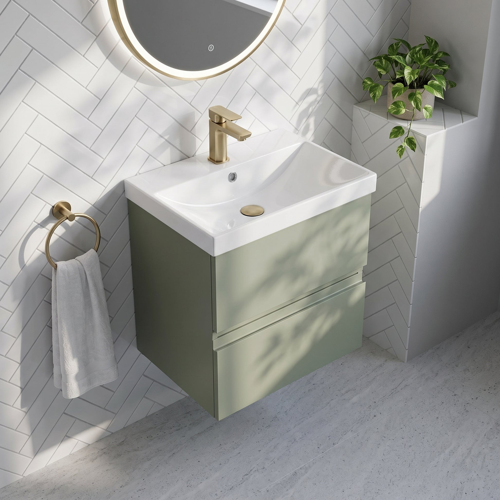 Fairford Finesse 500mm Satin Green Wall Hung 2-Drawer Vanity Unit