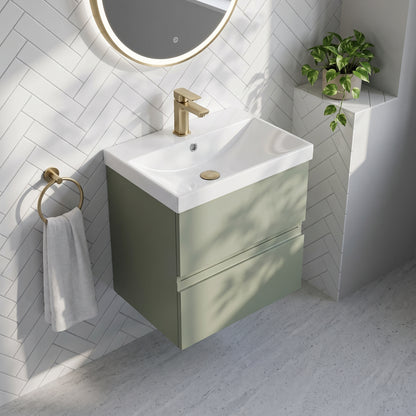 Fairford Finesse 500mm Satin Green Wall Hung 2-Drawer Vanity Unit