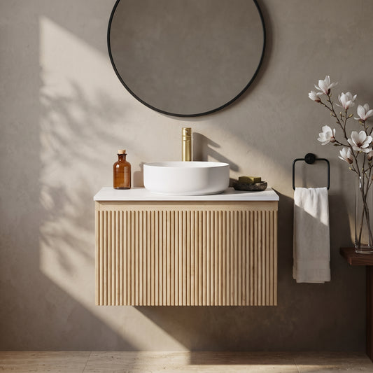 Fairford Sophia Country Oak 600mm Wall Hung Vanity Unit with Worktop